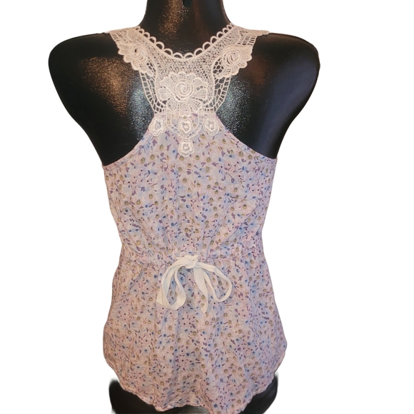 Razzle Dazzle Floral Lace Trim Racerback Tank Top S - Picture 4 of 5